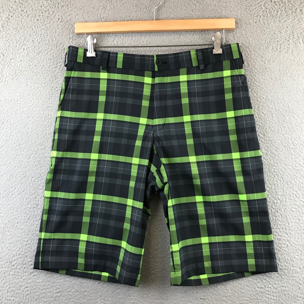 Nike Golf Dri-FIT Shorts Mens 33‎ Plaid Black Green Performance